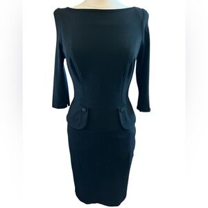 Joseph Ribkoff Retro Black Sheath Dress 3/4 Sleeve pretty button detail Size 10